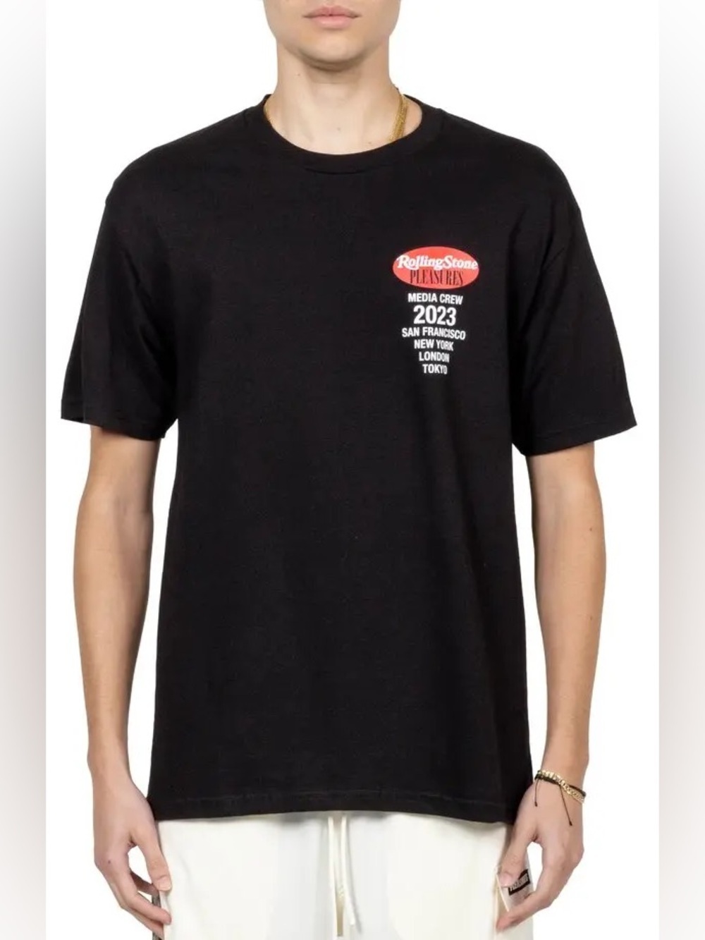 PLEASURES x Rolling Stone Media Crew 2023 Graphic T-Shirt Black Men’s M NWT